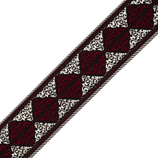 Лента (тесьма) жаккардовая 33.0 мм / 7 метров, бордо/серебро, (11824)