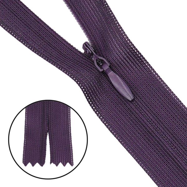 Молния потайная (скрытая) Т3 (3 мм) 1 зам., н/раз., 50 см, нейлон, F196 фиолетовый, 10 шт