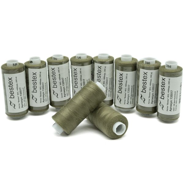 Нитки швейные бытовые Bestex 40/2, 365 м (400 ярд) / 10 кат., 336 агатовый серый