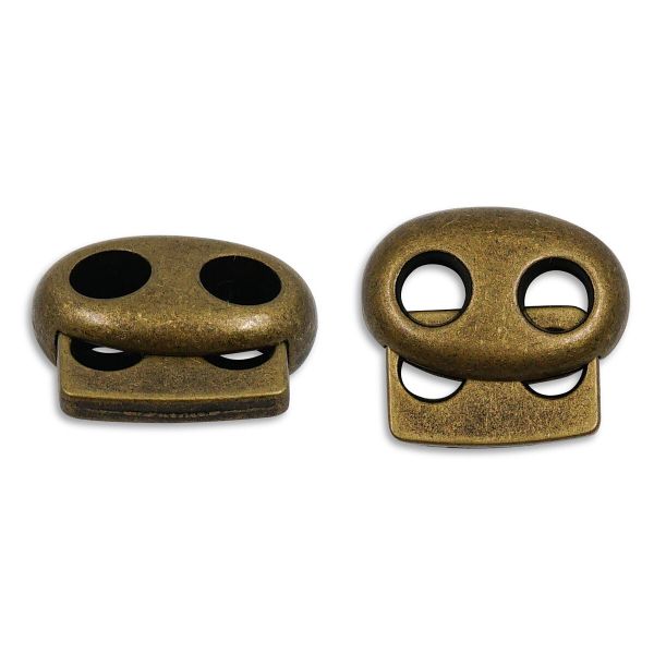 Фиксатор (зажим) для шнура металл плоский, 2 отв., 18х15 мм, (in ⌀4.5 мм), мет. цв.латунь, 10 шт