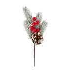 Веточка декоративная заснеженная с шишкой и ягодами 24 см, 3 шт, 01, Blumentag