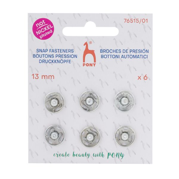 Кнопки пришивные металл 13 мм, серебристый, без никеля, 6 шт, Pony, 76515/01