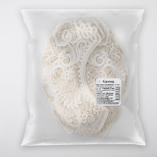 Пришивной кружевной воротник 100 мм, на сетке, 5 пар, Турция, кремовый/под золото, Gamma VKRM-27-03