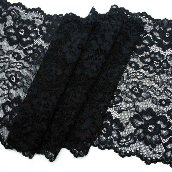 Кружево бельевое эластичное 215 мм / 10 м, черный, S090722