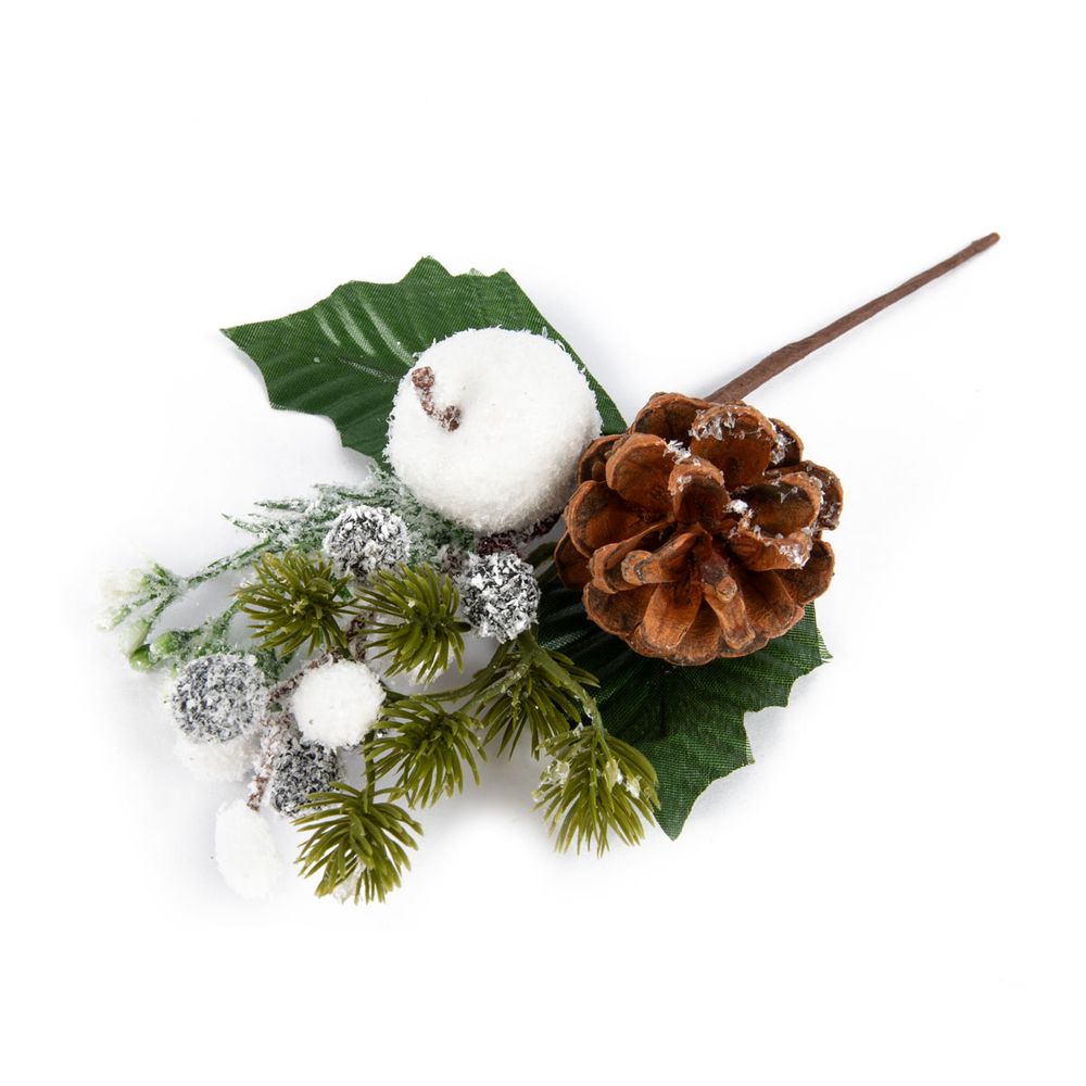 Веточка декоративная хвойная с шишкой и ягодами 24 см, 3 шт, 01, Blumentag