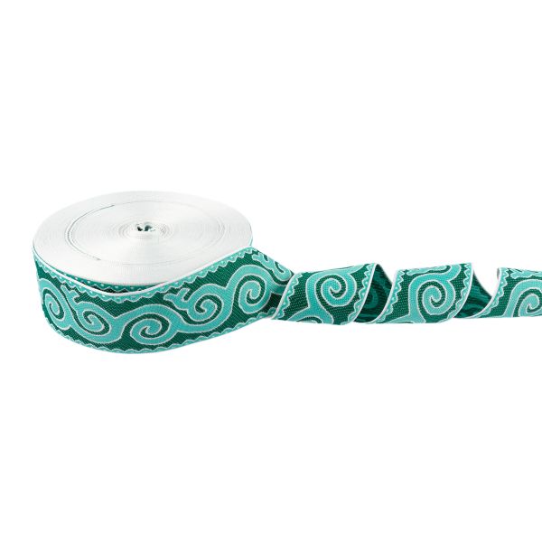 Лента (тесьма) жаккардовая 50.0 мм, / 25 метров, Орнамент для северных народов, рис 9605 белый/тополевый/зеленый, Gamma С3775