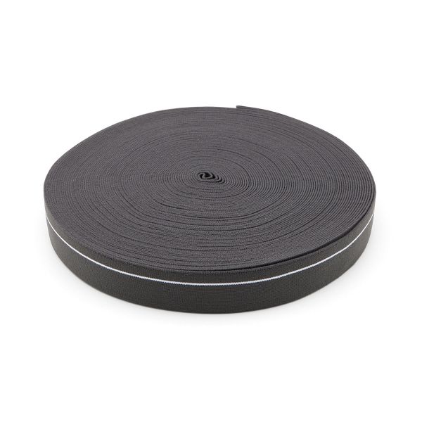 Резинка для мужских трусов и боксеров 30.0 мм / 25 метров, тканая мягкая, 21 г/м, т.серый/белый полоса