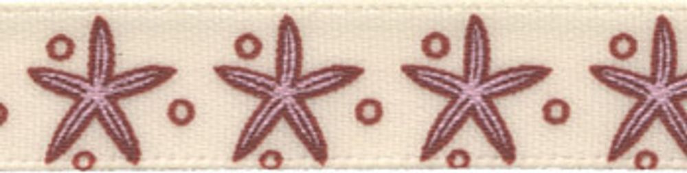 Лента атласная с рисунком 10 мм, 22.8 м, M13/008 звездочка/кремовый, Gamma ALP-102