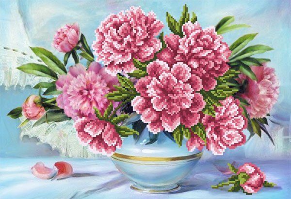 Рисунок на шелке Матренин Посад 37х49 - 4067 Пионы в вазе