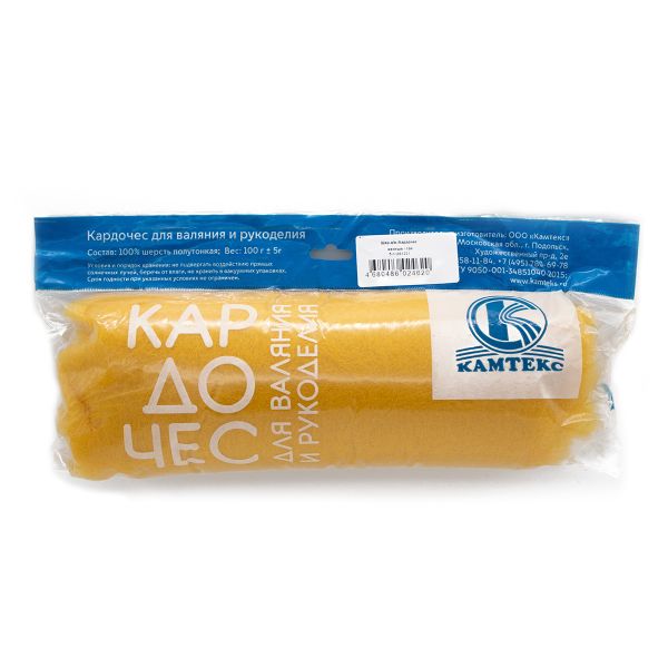 Шерсть для валяния Кардочес 100% п/тонк.шерсть, 100 гр. Камтекс, 104 желтый