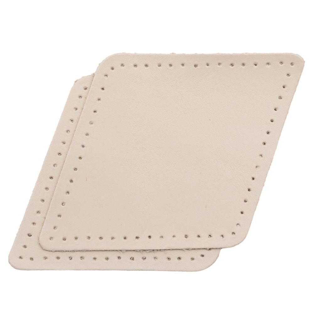 Заплатки пришивные из кожи, ромб 8х11,2см с перфорацией, 2 шт, 100% кожа, 06 бежевый, 9125