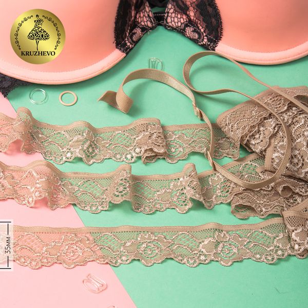 Кружево эластичное (стрейч) 35 мм, L839, цв.14 шоколад уп.50м, Kruzhevo