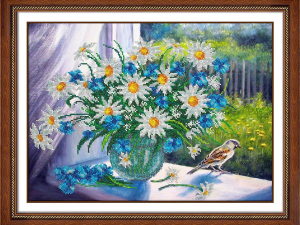 Набор для вышивания бисером Паутинка, Ромашки и васильки 38х28 см