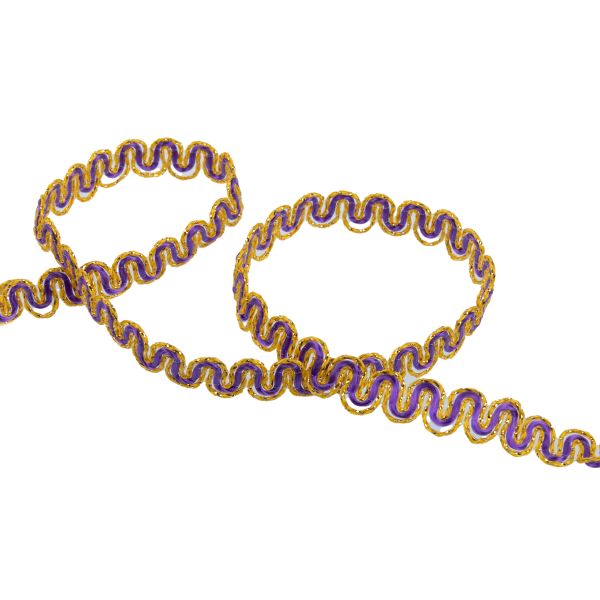 Тесьма декоративная 10 мм / 10 метров, метал. рис. 8657, фиолетовый/ под золото, Blitz