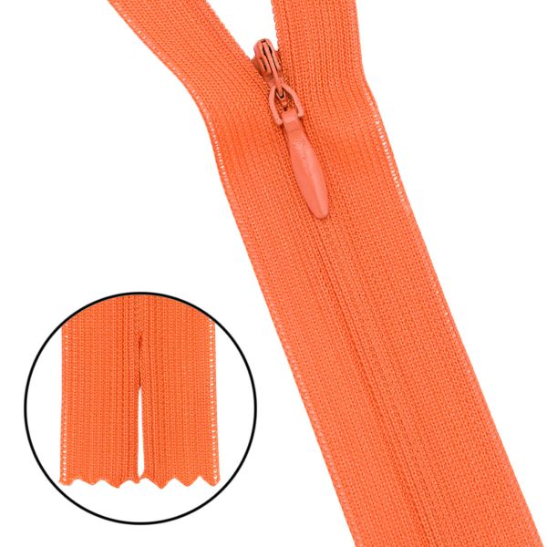 Молния потайная (скрытая) Т3 (3 мм) 1 зам., н/раз., 50 см, нейлон, F157 оранжевый, 10 шт