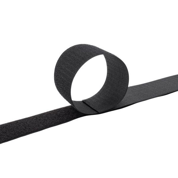 Лента контактная липучка (велкро) пришивная 50 мм / 1 метр, 30.9 г/м, черный, ПАРА (крючок+петля), качество 
