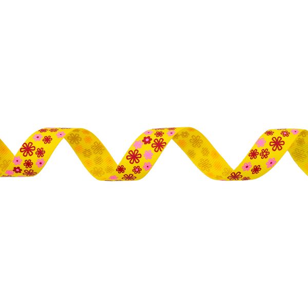 Лента репсовая (в рубчик) Цветочки 4 1,5см*22.86 м (желтый)