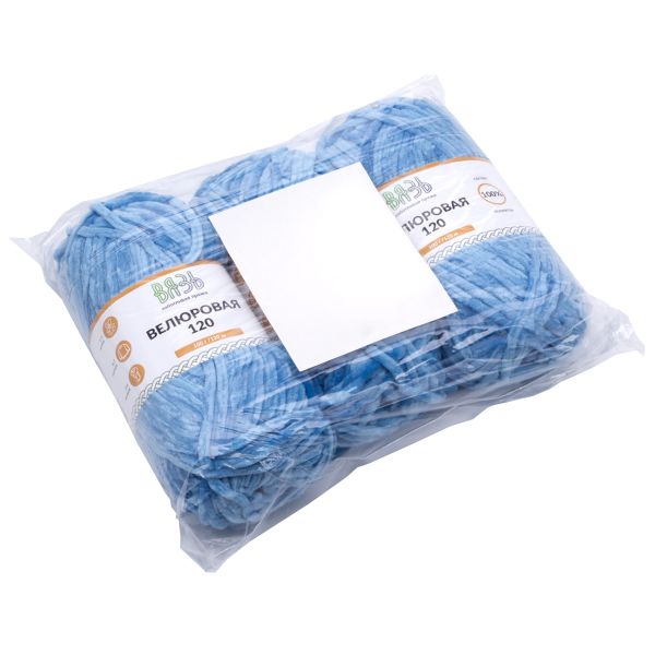 Пряжа Вязь Велюровая 120 / уп.3 мот. по 100 г, 120 м, 10 голубой