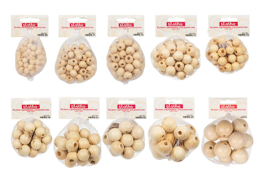 Бусины дерево ⌀8-30 мм, ассорти, Zlatka mix HBWS