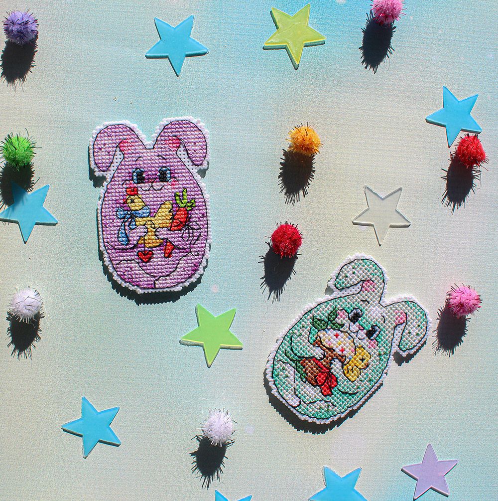 Набор для вышивания нитками МП Студия (Жар-птица), Пасхальный зайчик с курочкой, 8х6 см