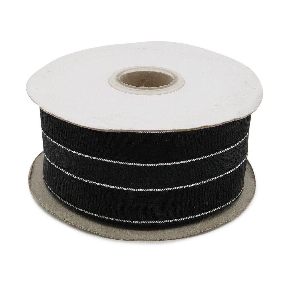 Лента капроновая (органза) с люрексом, 44 мм, 27 м (черный/сер.)