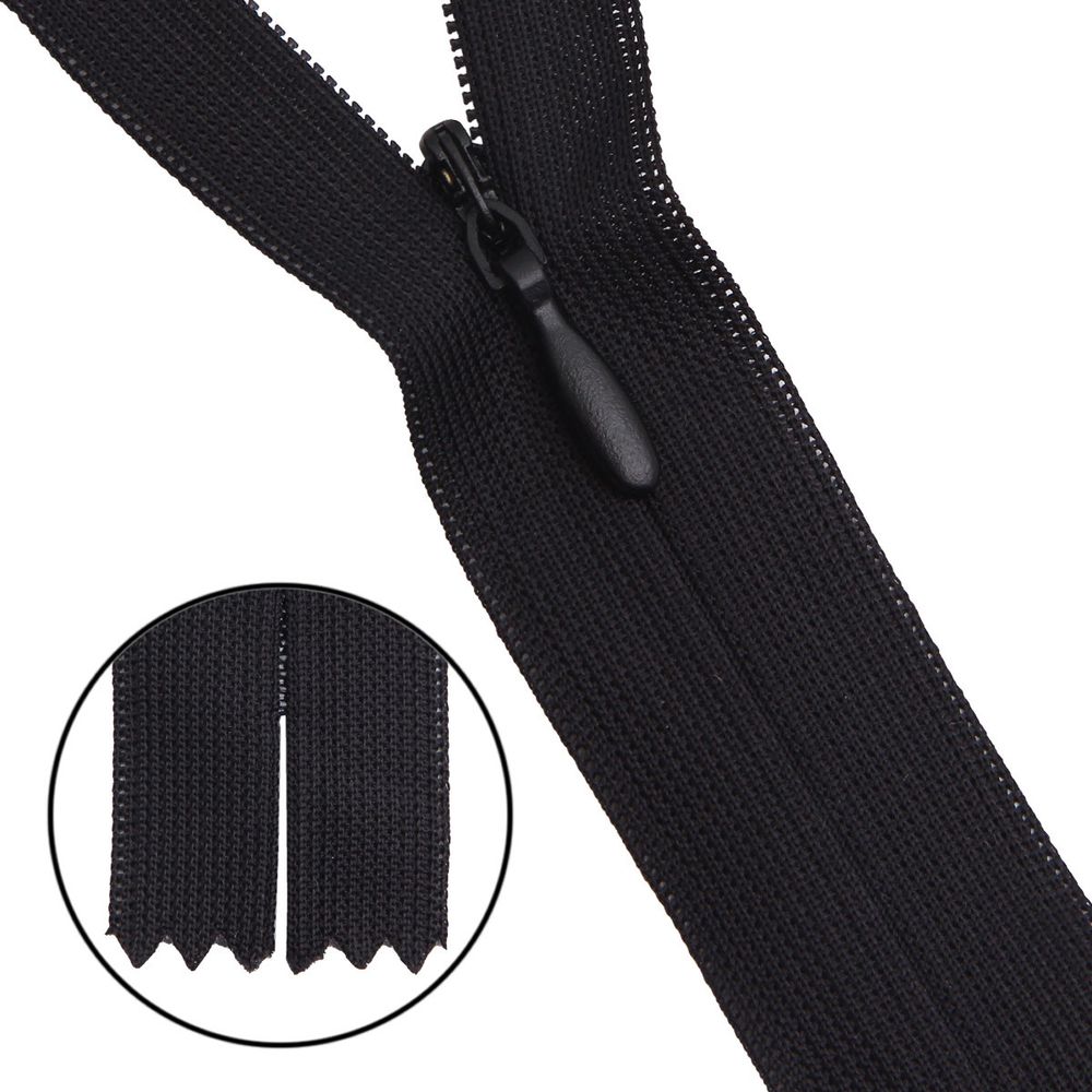 Молния потайная (скрытая) Т3 (3 мм) 1 зам., н/раз., 18 см, черн, 31150 / 18, 10 шт