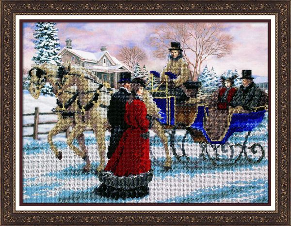 Набор для вышивания бисером Паутинка, Зимняя прогулка 38х28 см