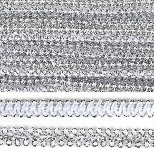 Тесьма в стиле шанель плетеная 12 мм 0384-0016 серебро уп. 18.28м