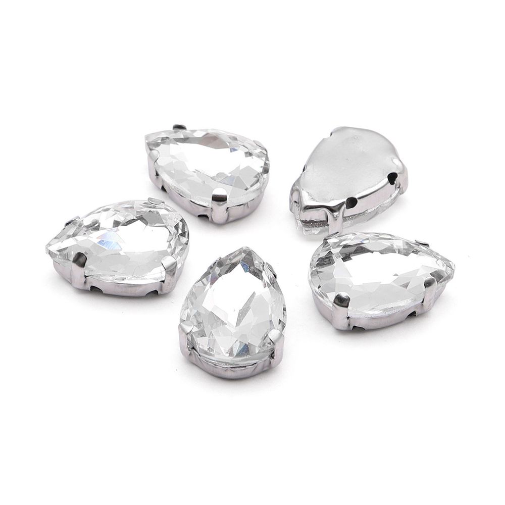 Хрустальные стразы в цапах формы капля, белый 10х14 мм, 5 шт., АЦ001НН1014
