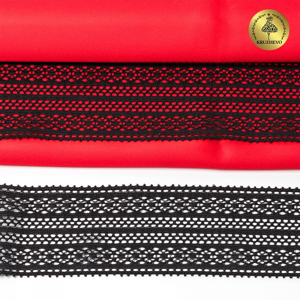 Кружево стрейч (эластичное) 50 мм / 10 метров, TBY.8035, цв.02 черный, Kruzhevo