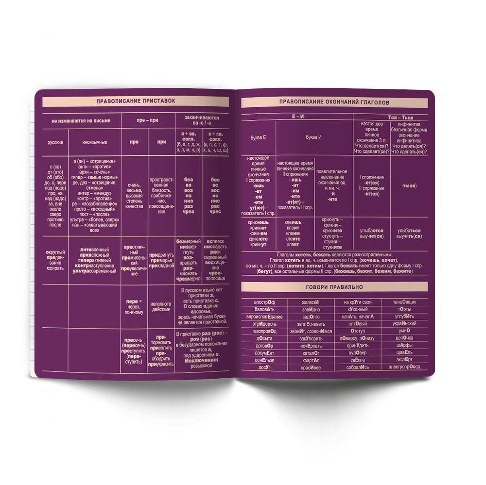 Тетрадь со справочным материалом Лёгким почерком, софт-тач ламинация, A5 48 л. на скобе 65 г/м², белизна 100% 10 шт линия, 01846 Лёгким почерком Русский язык, Светоч Т285