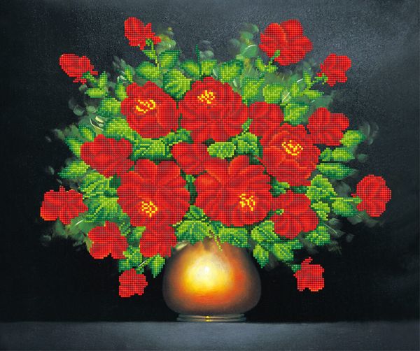 Алмазная (кристальная) мозаика Фрея, Букет алых роз, 52х62 см