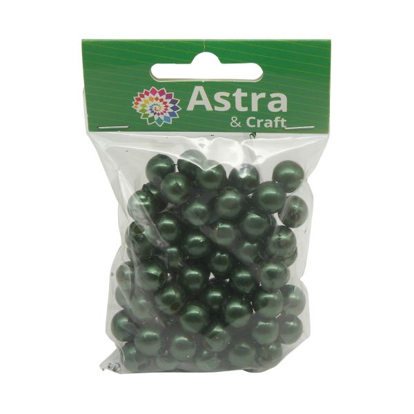 Бусины пластик (жемчуг) ⌀10 мм, 25 г, Astra&Craft, B56 т.зеленый