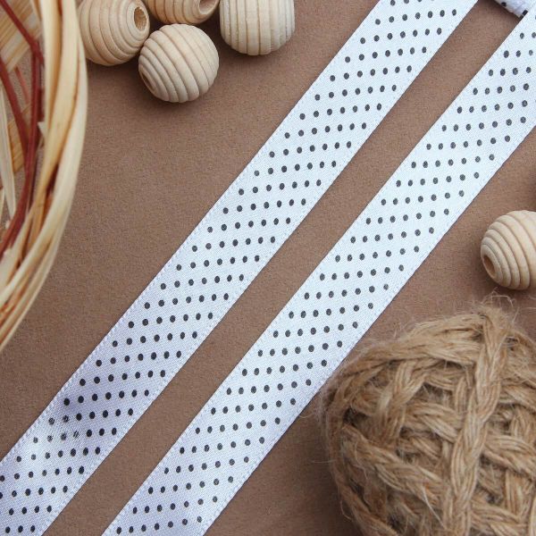 Лента атласная в горошек 15.0 мм / 3 метра, черно-белый, Globus