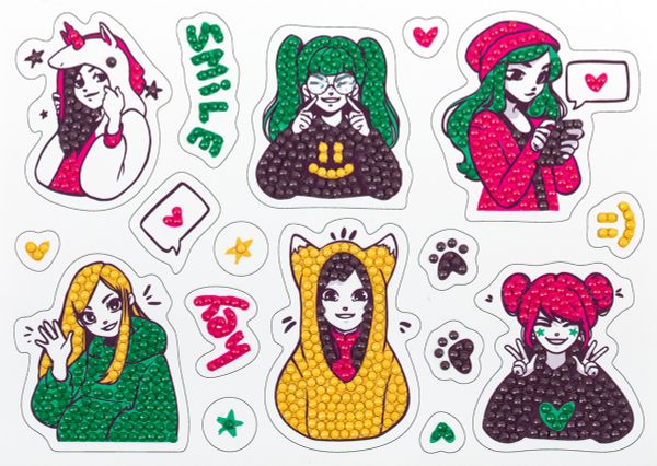 Алмазная (кристальная) мозаика Фрея ALVN-141, наклейки Яркие девочки, 19.5х14 см