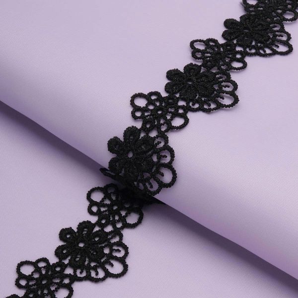 Кружево гипюр (плетёное) 30 мм / 13.7 метров, черный, 3AR1419