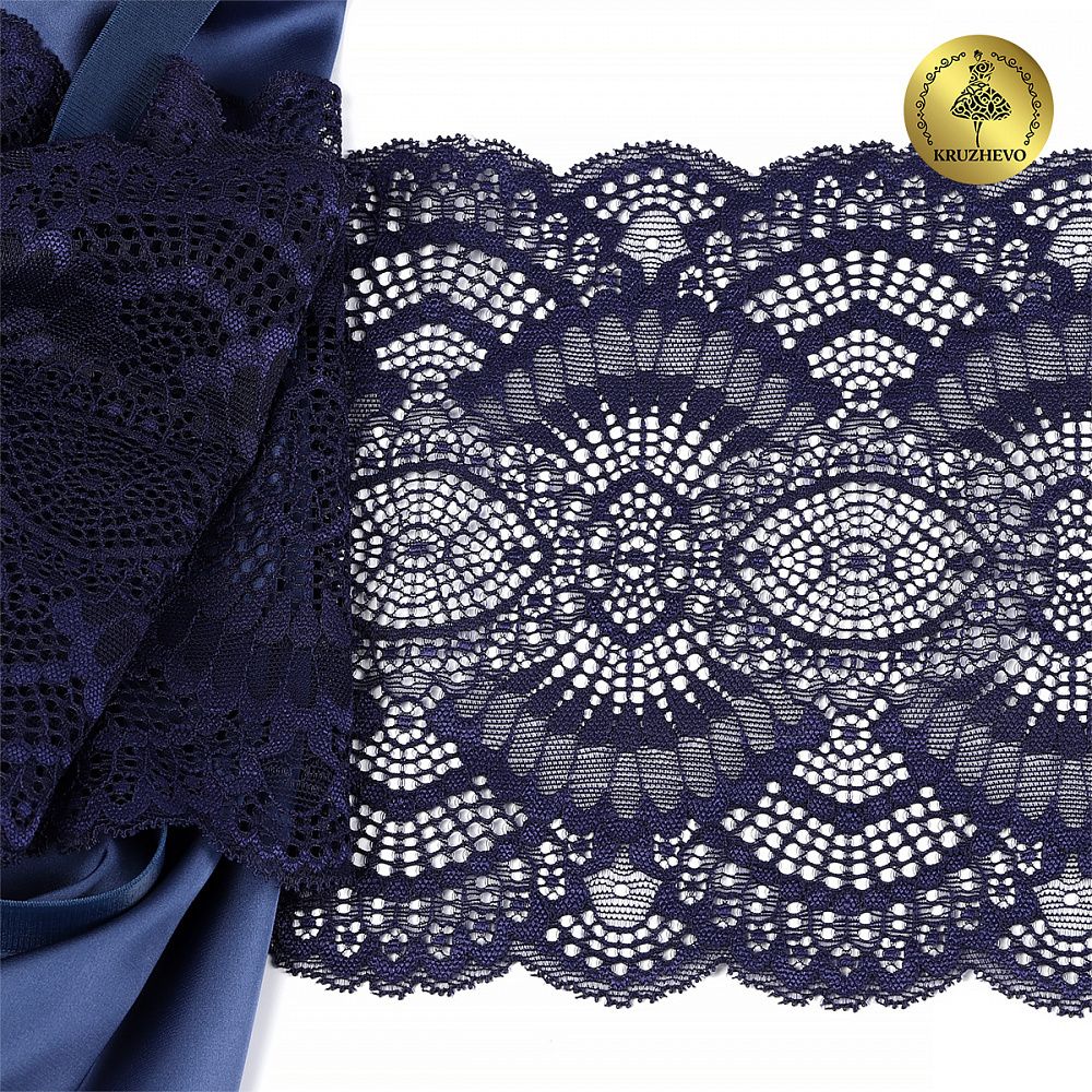 Кружево бельевое эластичное 195 мм / 3 м, TBY.30239, цв.061 т.синий, Kruzhevo