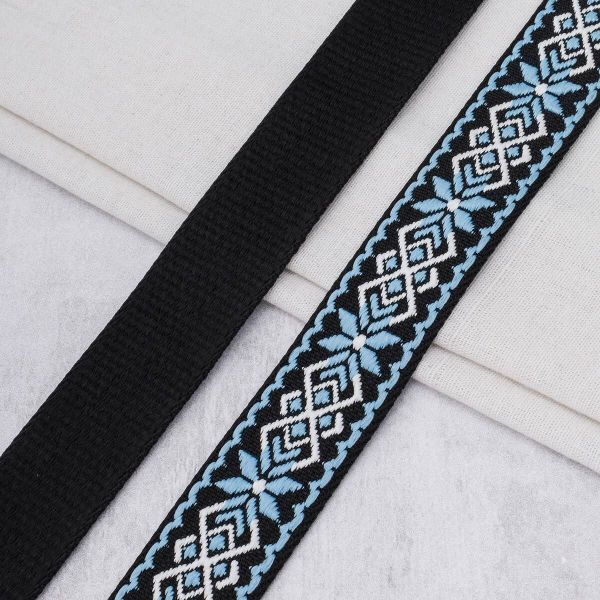 Стропа (ременная лента) 38 мм / 3 метра, [36.33 г/пог.м], с принтом 1-сторонняя, T0736 голубой/черный, 3Al359