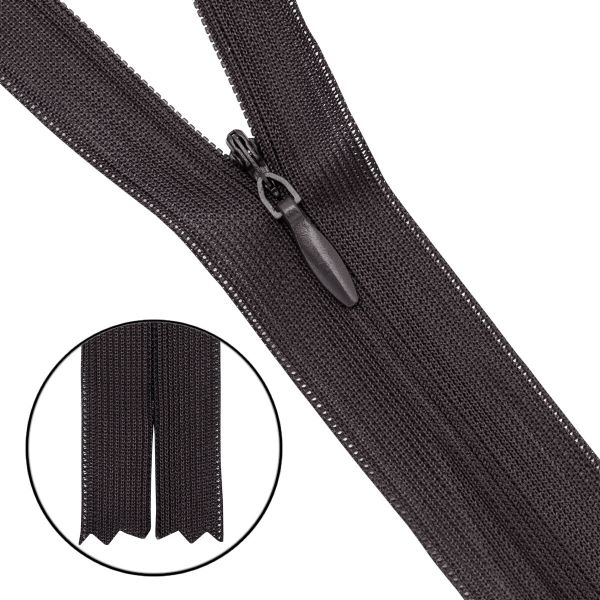 Молния потайная (скрытая) Т3 (3 мм) 1 зам., н/раз., 50 см, нейлон, F305 т.коричневый, 10 шт