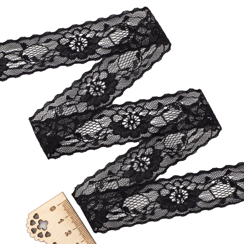 Кружево на сетке 33 мм, 5 м, ±4 см, 0623-1175, черный
