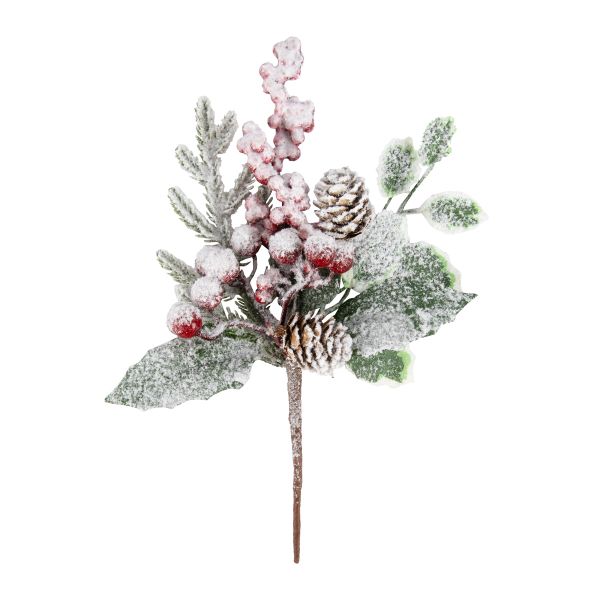 Веточка декоративная хвойная с шишкой и ягодами 23 см, 3 шт, 01, Blumentag