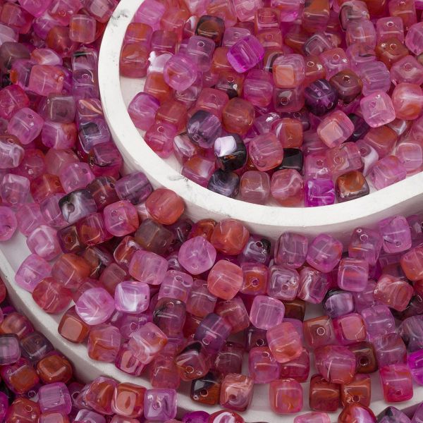 Бусины акрил 6.5х6.6 мм, 500 г, прозрач. в цвете, куб, AD026 черри-кварц, (7748713)4658 , Astra&Craft