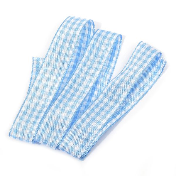 Лента тканевая с рисунком Клетка 15 мм, голубой/белый, уп. 20 м