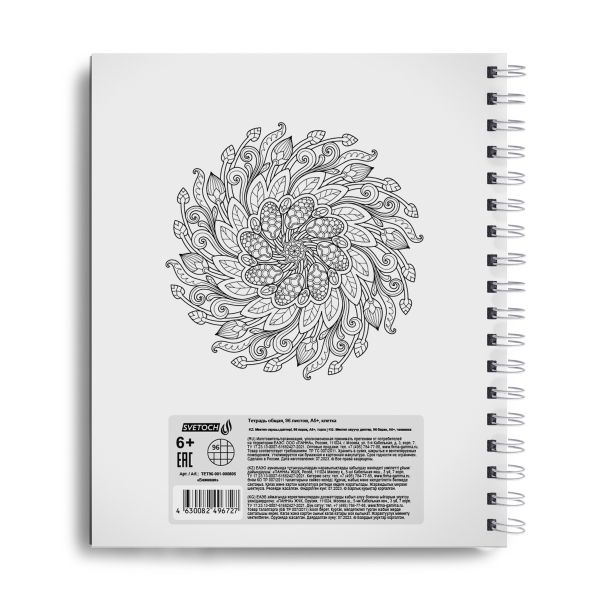 Тетрадь общая с пластиковой обложкой, 500 мкр, тиснение серебряной фольгой, A5+ 96 л. на гребне 65 г/м², белизна 100%, 4 шт, клетка, 000805 Бежевая, Светоч ТЕТ96-001