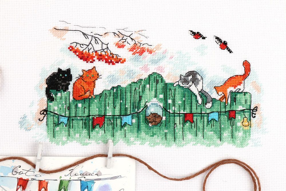Набор для вышивания нитками Panna, Любопытные хвосты, 27х15 см