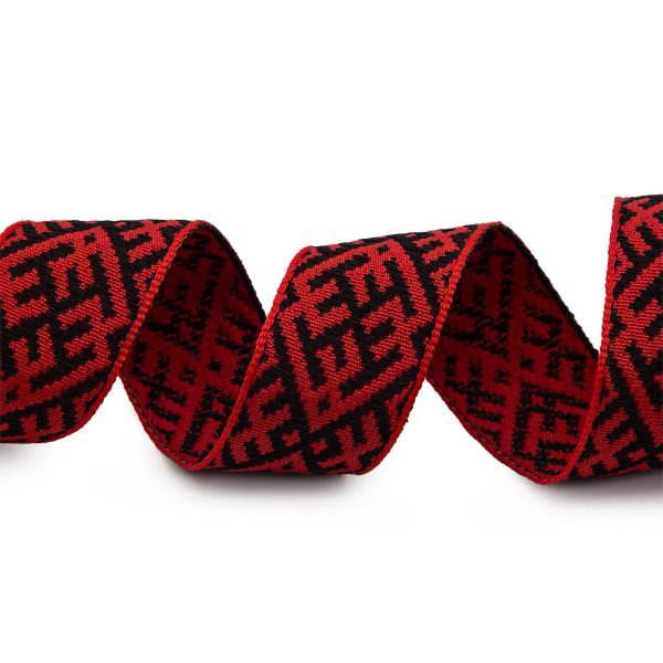 Лента (тесьма) жаккардовая 24.0 мм / 25±1 метров, Славянский орнамент Оберег, рис. 9708 (красный/черный) С3772Г17