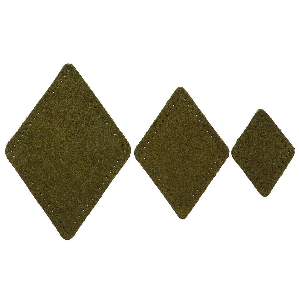 Набор заплаток пришивных из замши, ромб 4х5,6см, 6х8,4см, 8х11,2см, с перфорацией, 3 шт (33 хаки), 59405