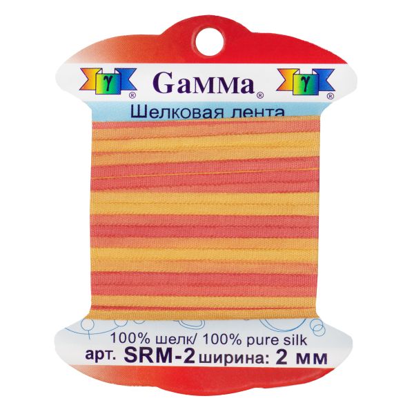 Лента (тесьма) шелковая 2.0 мм / 9.1±0.5 метров, M127 желтый/коралловый, Gamma SRM-2