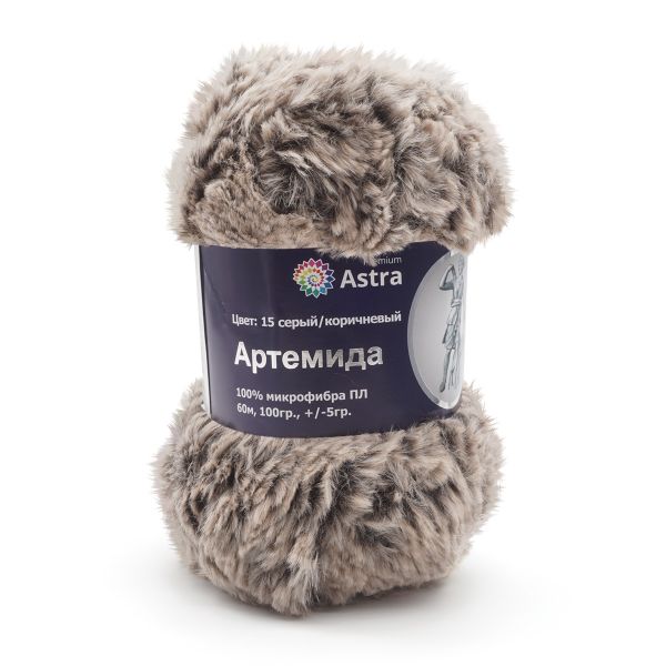 Пряжа Astra Premium (Астра Премиум) Артемида / уп.3 мот. по 100 г, 60 м, 15 серый/коричневый