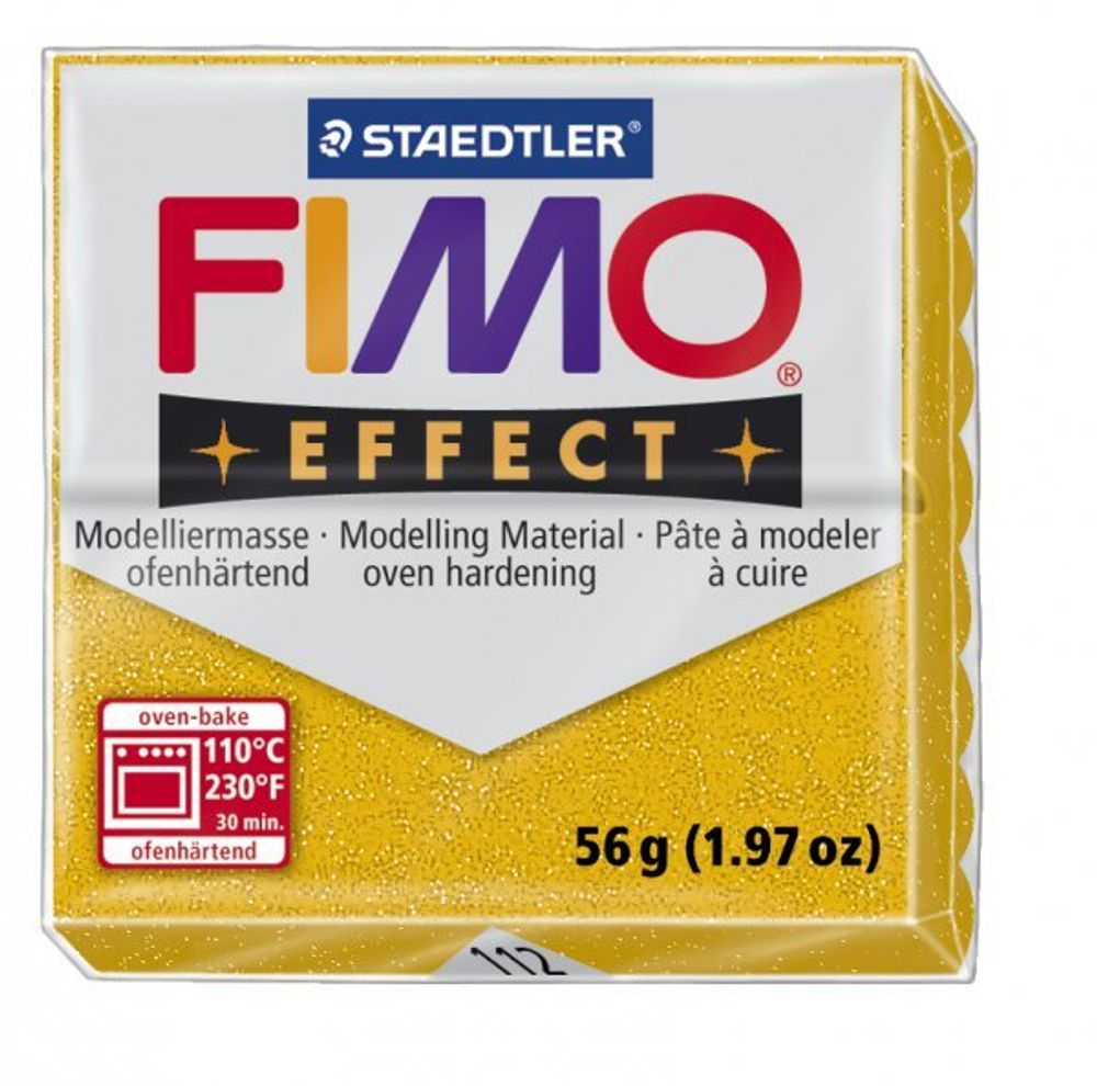 Полимерная глина Fimo Effect, запекаемая в печке, уп. 56 гр, цв. золотой с блестками, 8020-112